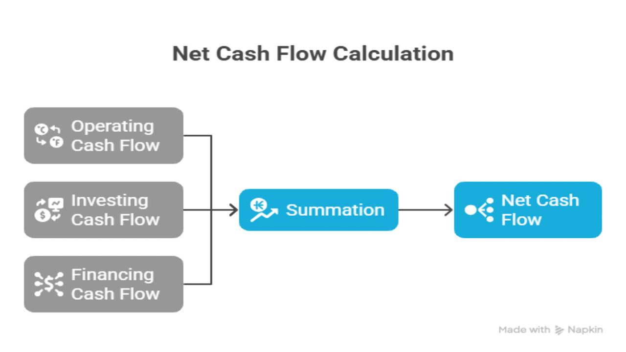 An infographic describing the concept of net cash flow