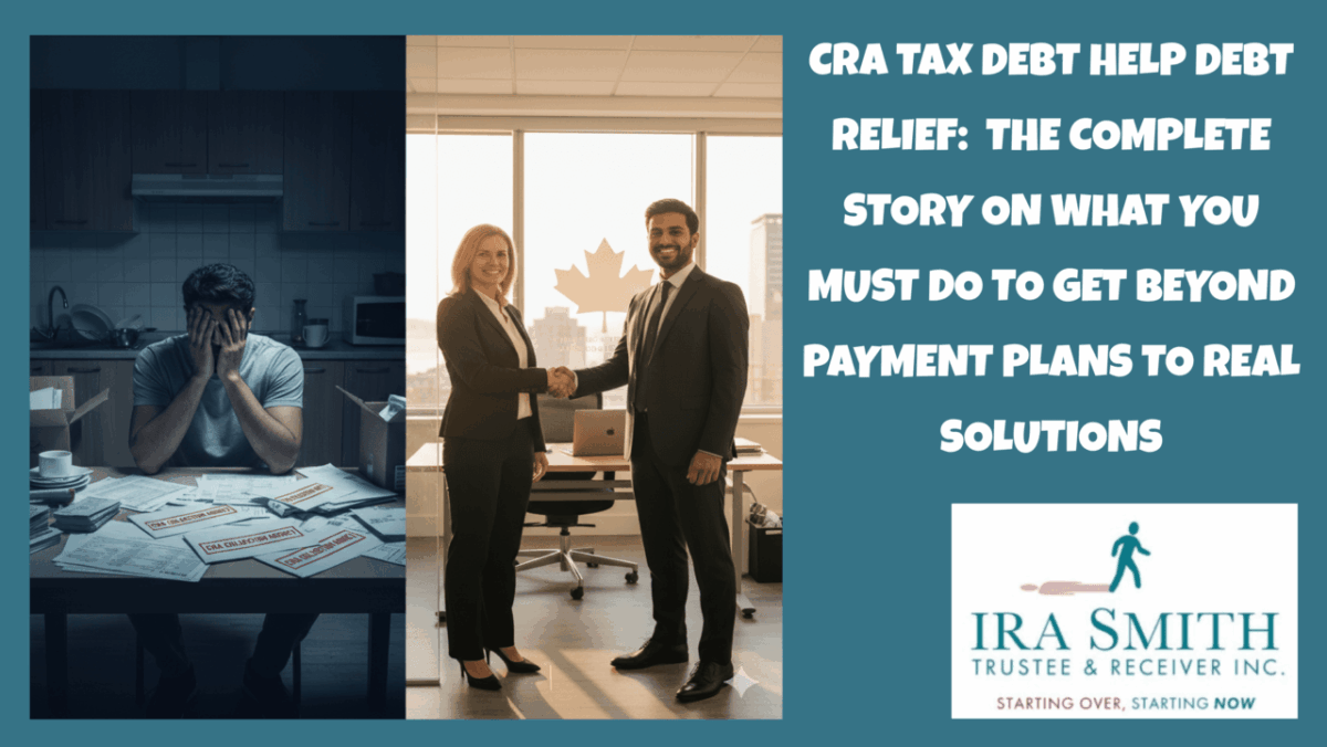 Canadian business owner receiving CRA tax help from a Licensed Insolvency Trustee, showing a transformation from tax debt stress to financial relief