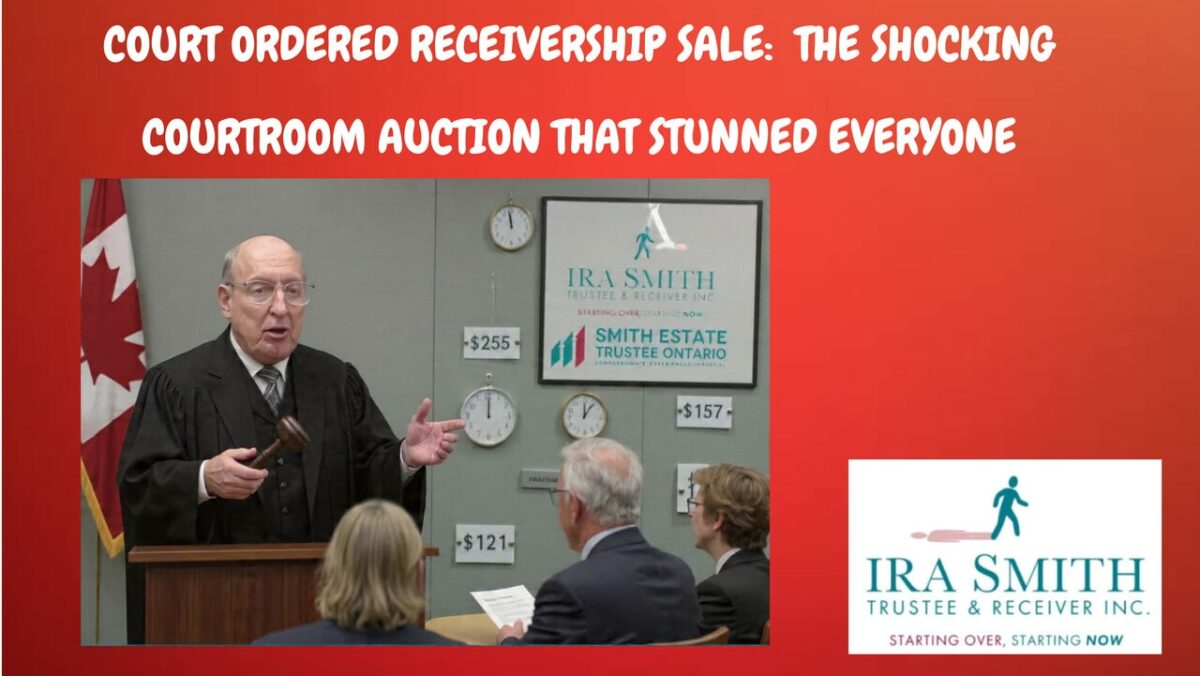 Court ordered receivership sale: Shocking courtroom auction by judge with gavel and courtroom bids where IRA SMITH TRUSTEE & RECEIVER INC. is the court-appointed receiver.