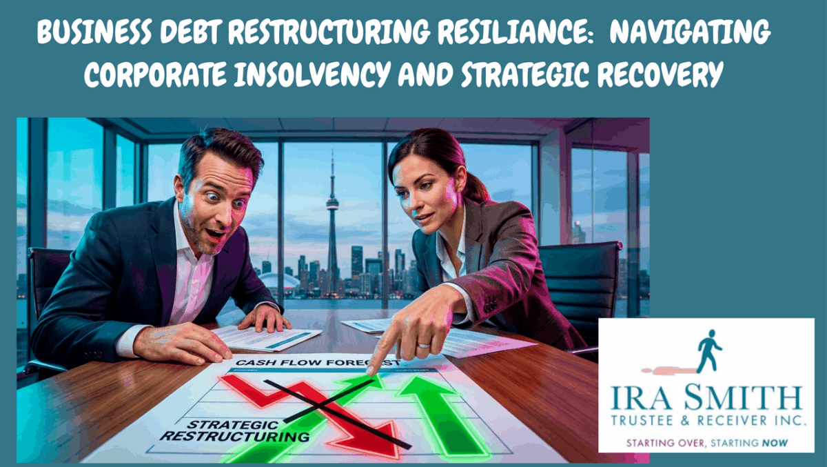 A business owner reviewing financial documents with a Licensed Insolvency Trustee, symbolizing strategic business debt restructuring to overcome financial challenges in Ontario.