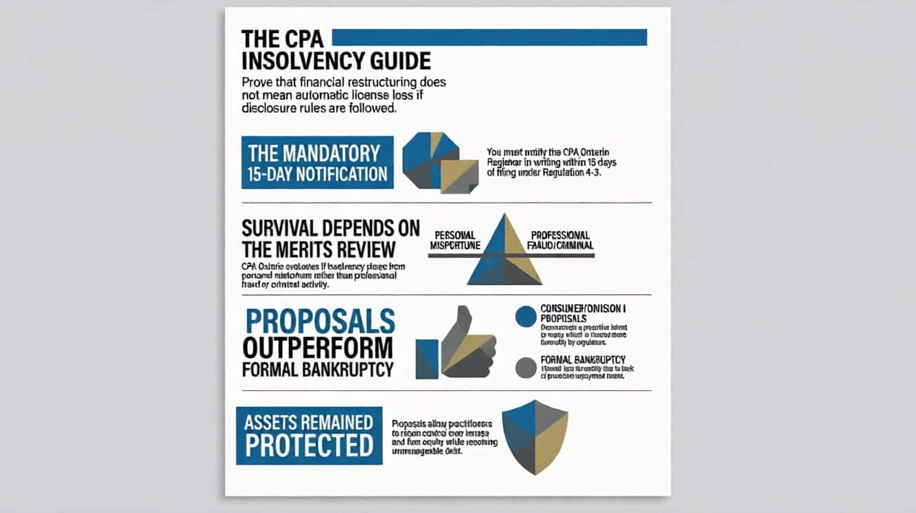 An infographic showing the steps an insolvent Ontario CPA can take with Ira Smith Trustee & Receiver Inc. to eliminate debt and save their CPA designation and career.