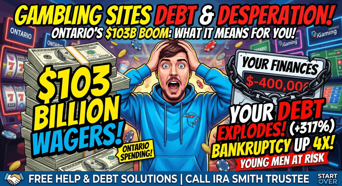 An image of a university student who is stressed out because he has amassed $400K in debt from gambling sites and needs to make an insolvency filing with Ira Smith Trustee & Receiver Inc.