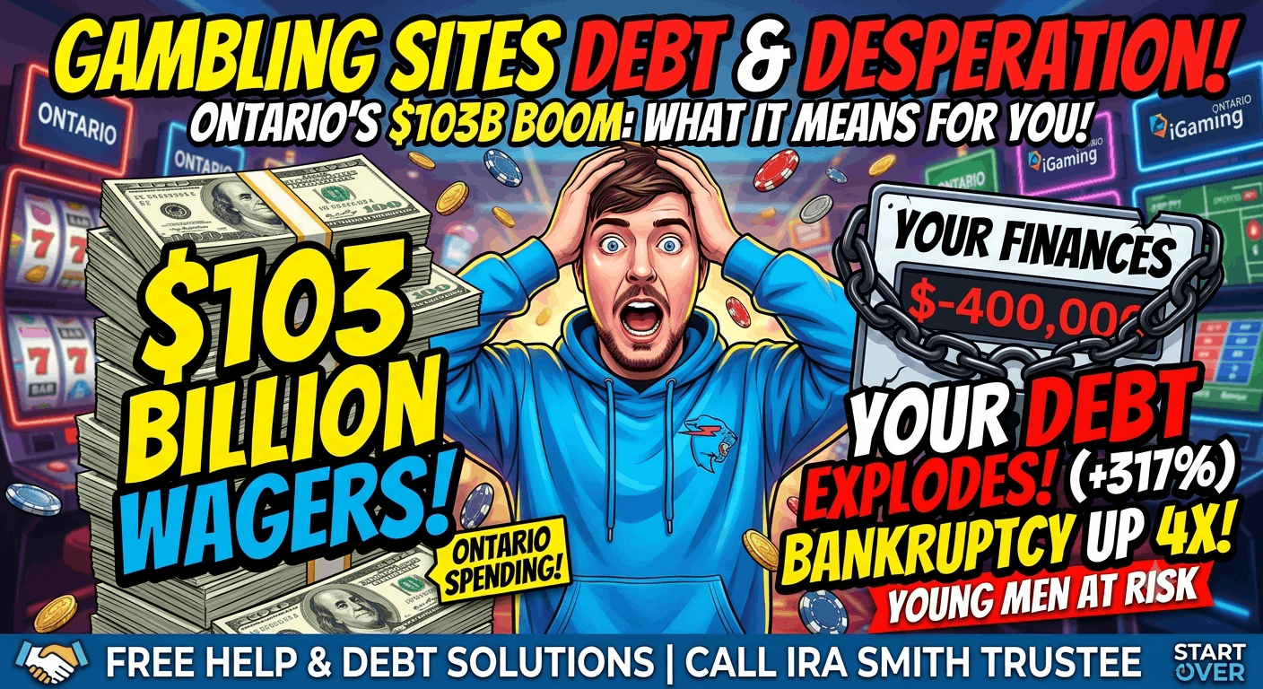 An image of a university student who is stressed out because he has amassed $400K in debt from gambling sites and needs to make an insolvency filing with Ira Smith Trustee & Receiver Inc.